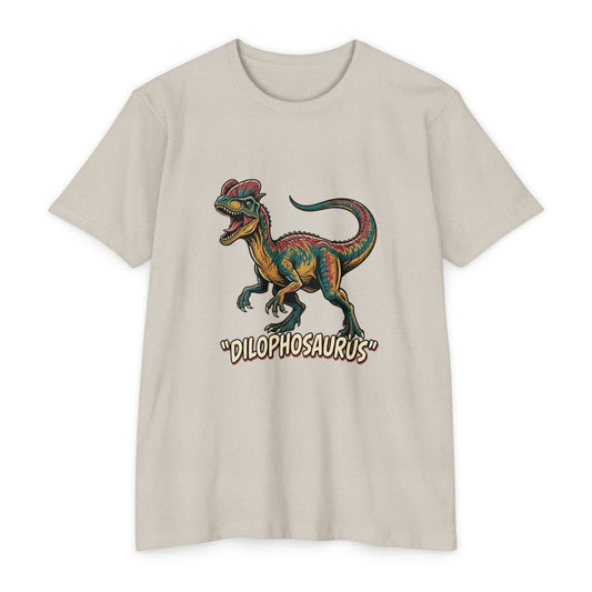 Dilophosaurus Dino T-Shirt — Retro Colorful Dinosaur Graphic Tee