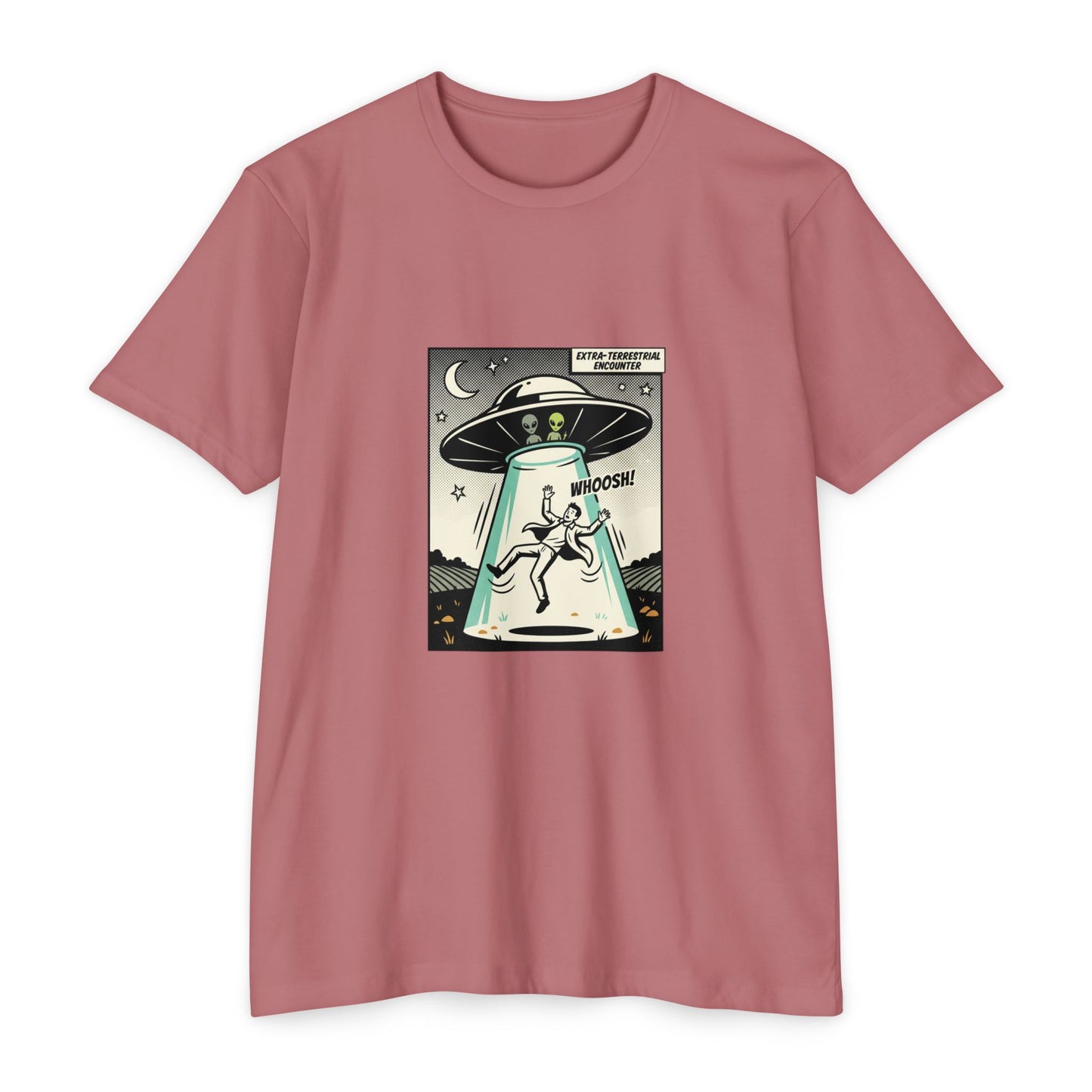 Alien Abduction Graphic Tee — Retro UFO Comic Design