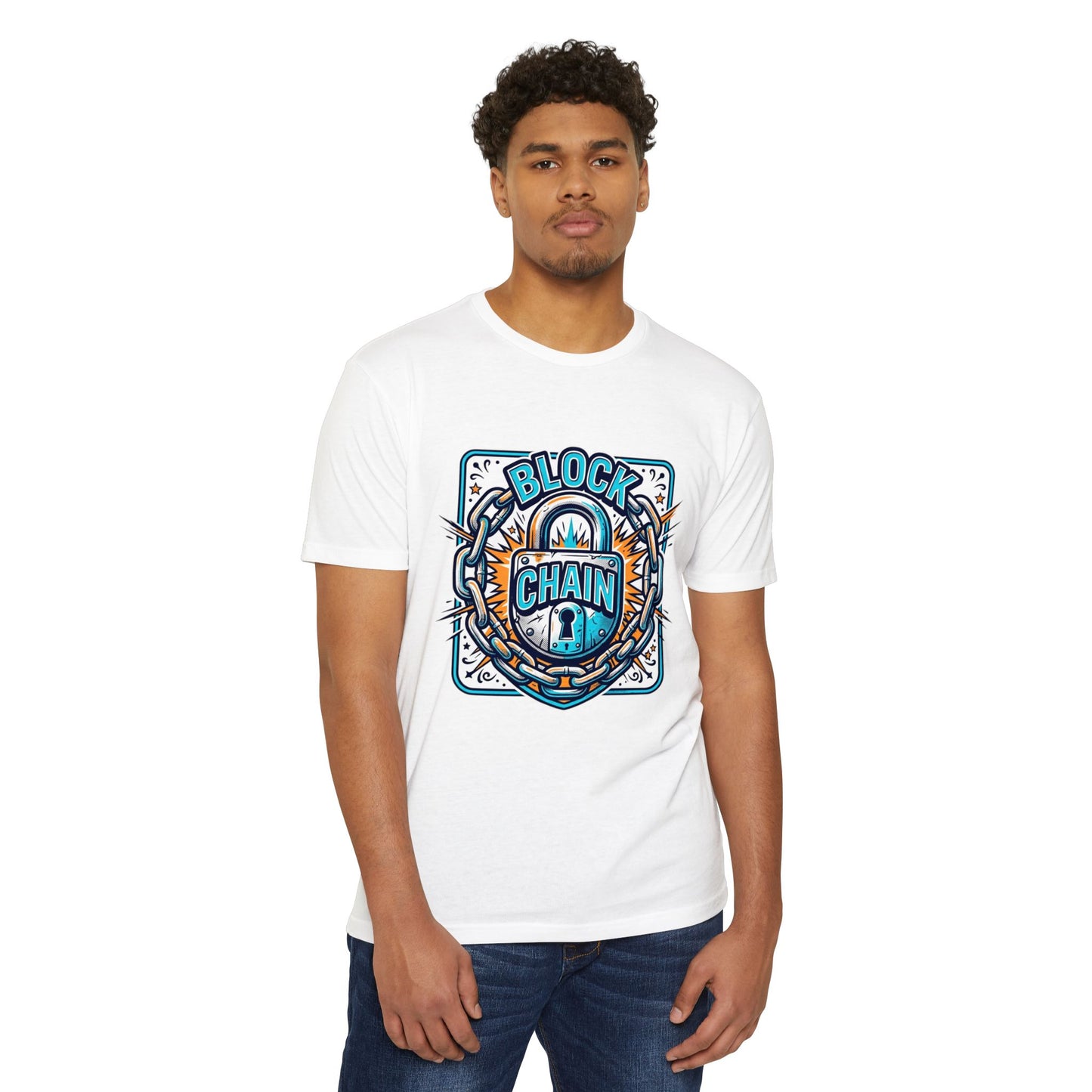 Camiseta Blockchain Shield — Camiseta retro con gráfico de candado y cadena de criptomonedas