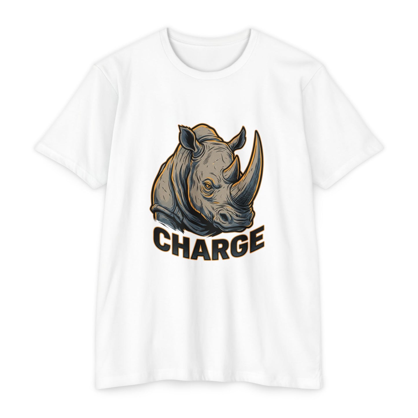 Rhino Charge Graphic T-Shirt — Bold Wildlife Tee with “CHARGE” Design
