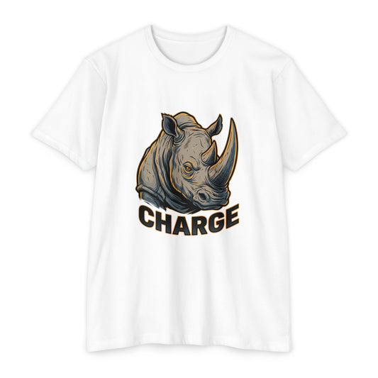 Rhino Charge Graphic T-Shirt — Bold Wildlife Tee with “CHARGE” Design