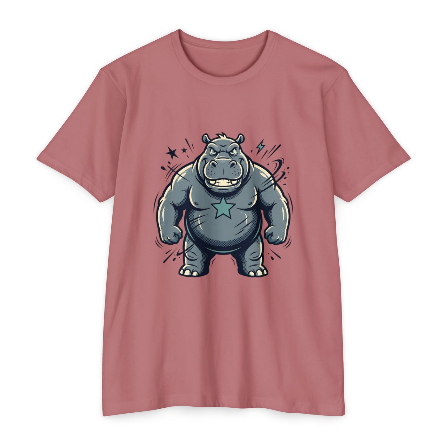 Camiseta Gráfica Hipopótamo Poderoso — Camiseta com Ilustração Fofa de Hipopótamo Forte