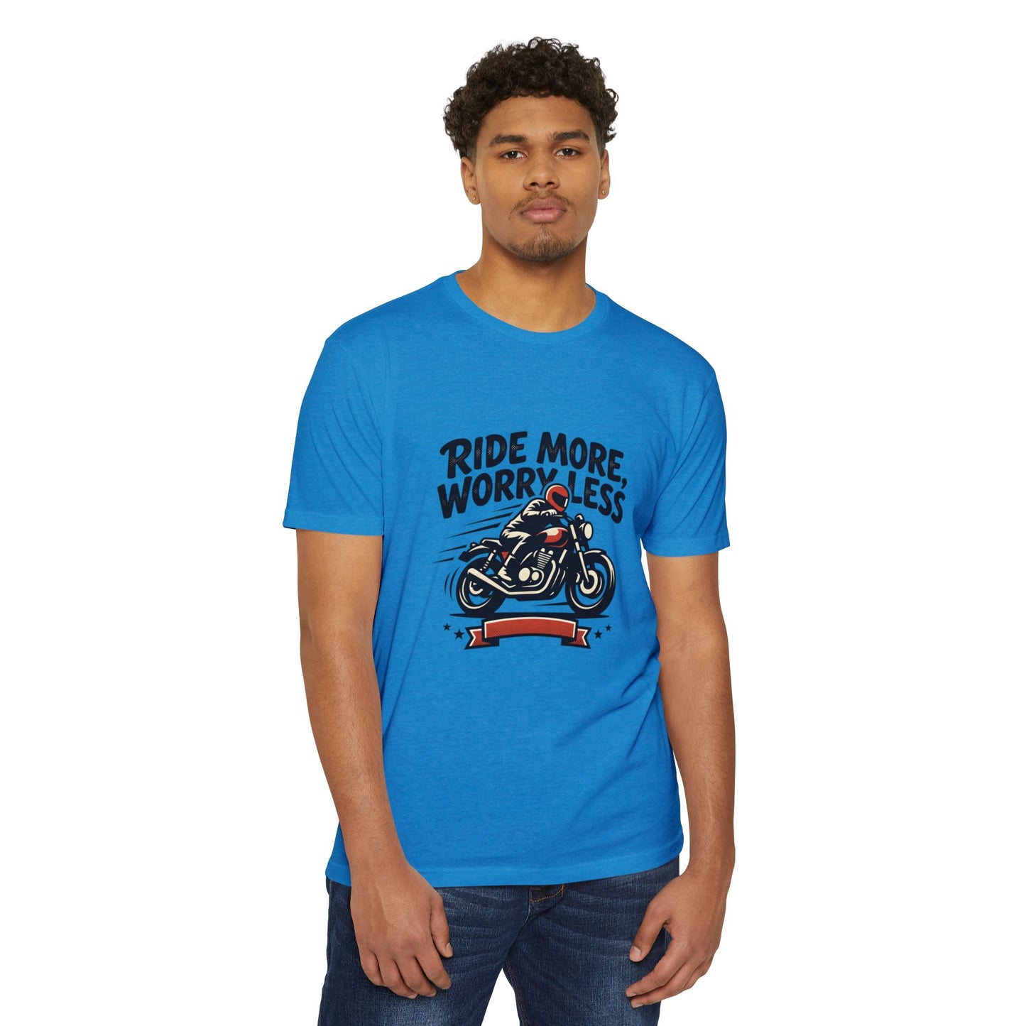 Ride More Worry Less Motorcycle T-Shirt — Biker Tee for Riders & Enthusiasts