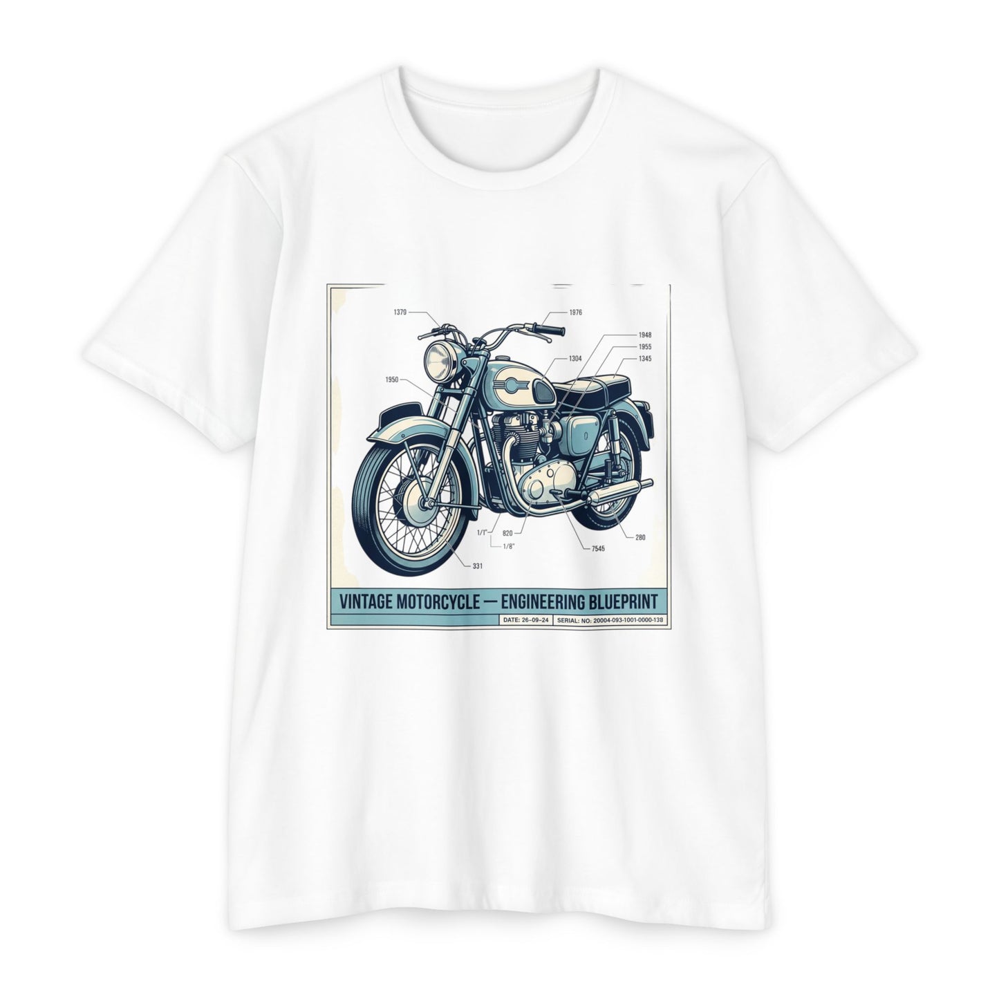 Vintage Motorcycle Blueprint T-Shirt — Classic Engineering Bike Tee
