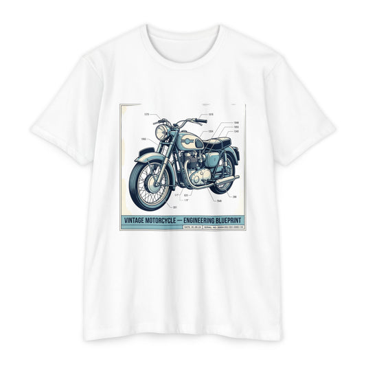 Vintage Motorcycle Blueprint T-Shirt — Classic Engineering Bike Tee
