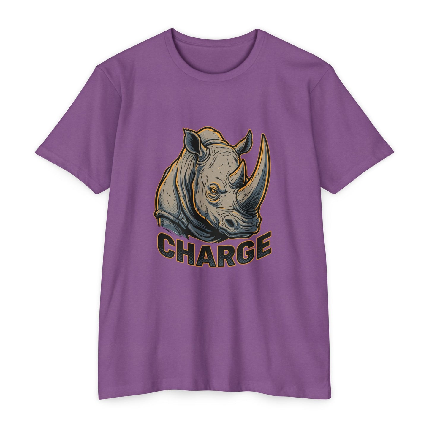 Rhino Charge Graphic T-Shirt — Bold Wildlife Tee with “CHARGE” Design