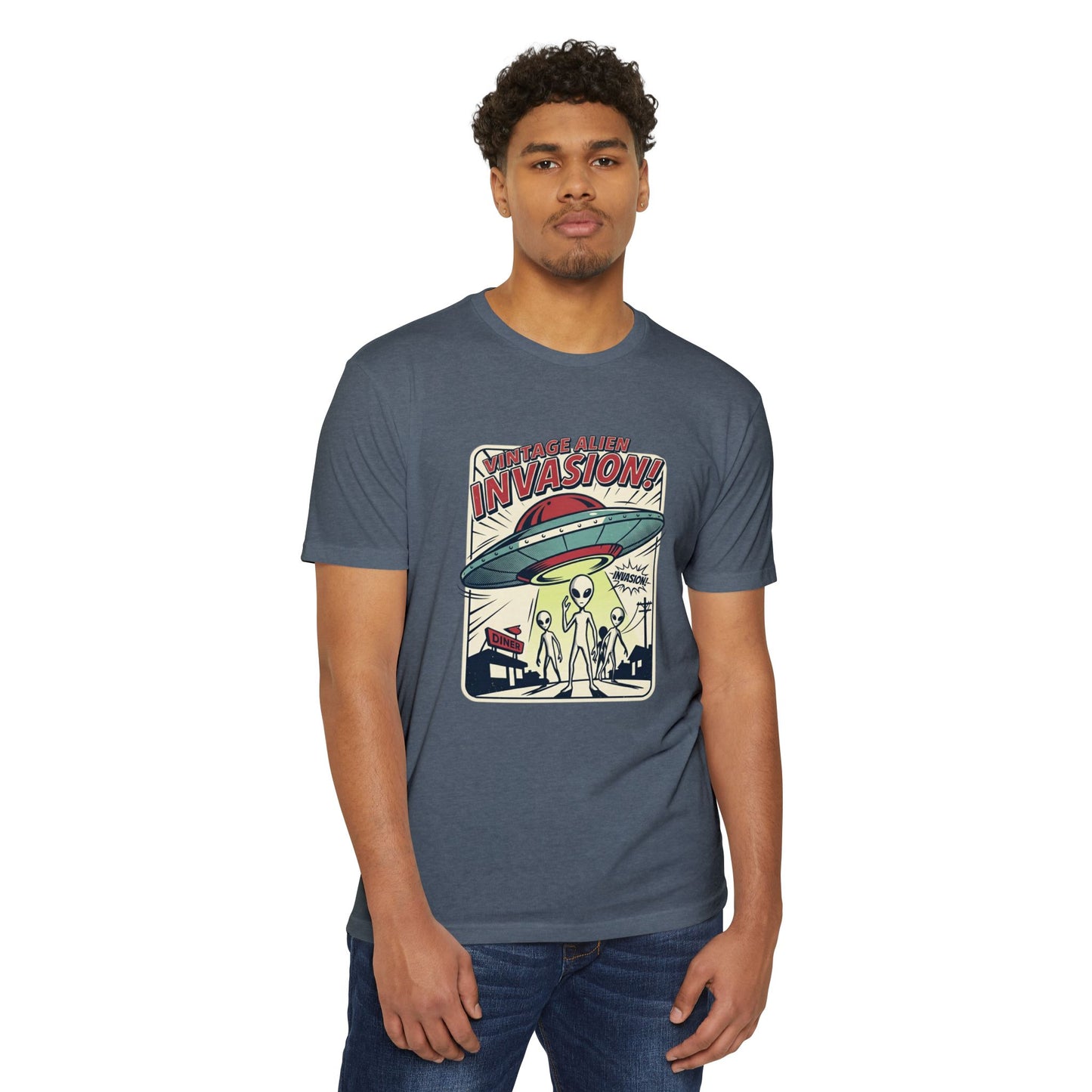 Alien Invasion Vintage UFO Sci‑Fi T-Shirt