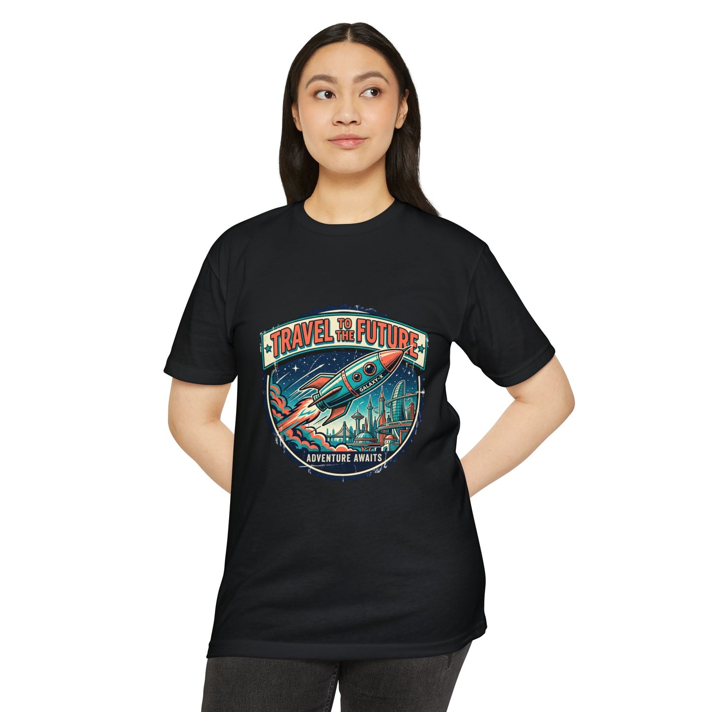 Travel the Future Rocket T-Shirt — Adventure Awaits Vintage Space Tee