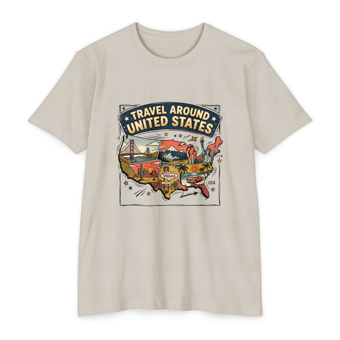 Vintage USA Road Trip Map T-Shirt — Travel Around United States Tee
