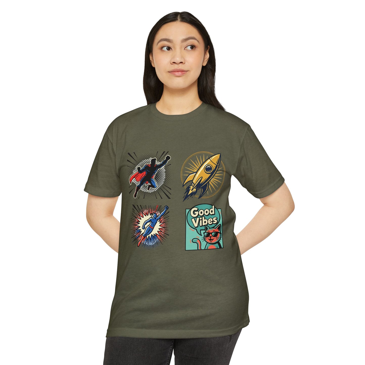 Good Vibes Rocket Retro Comic Patch T-Shirt