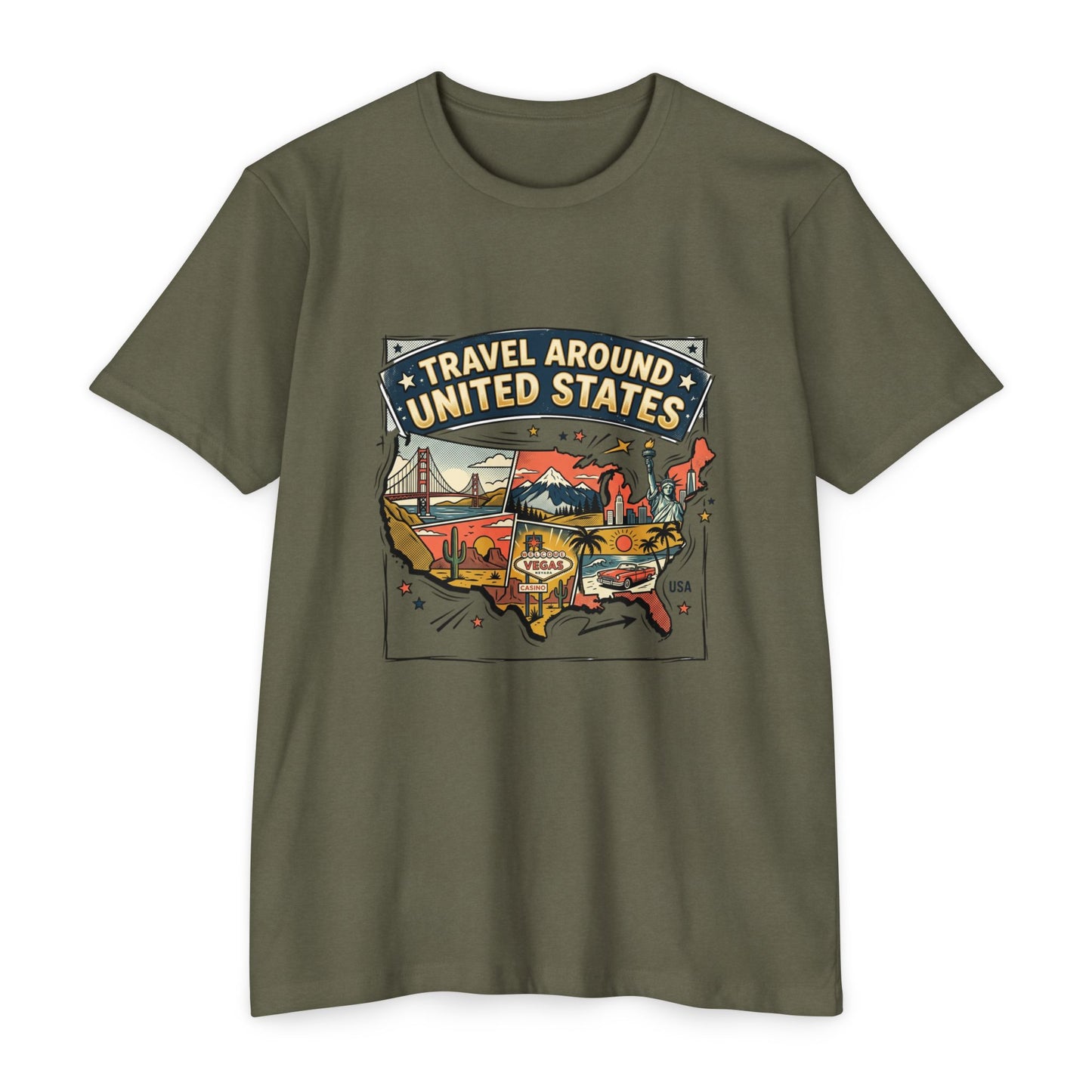 Vintage USA Road Trip Map T-Shirt — Travel Around United States Tee