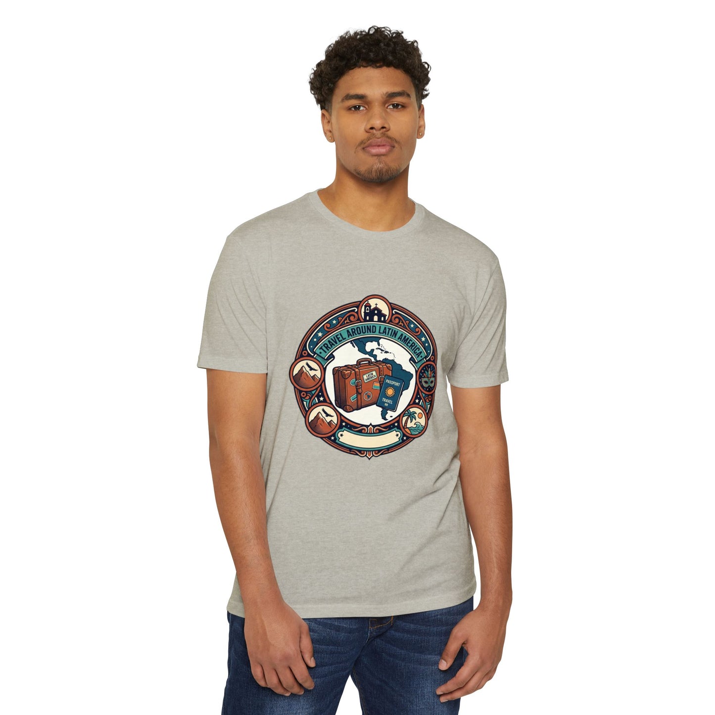 Travel Around Latin America T-Shirt — Vintage Suitcase & Adventure Badge