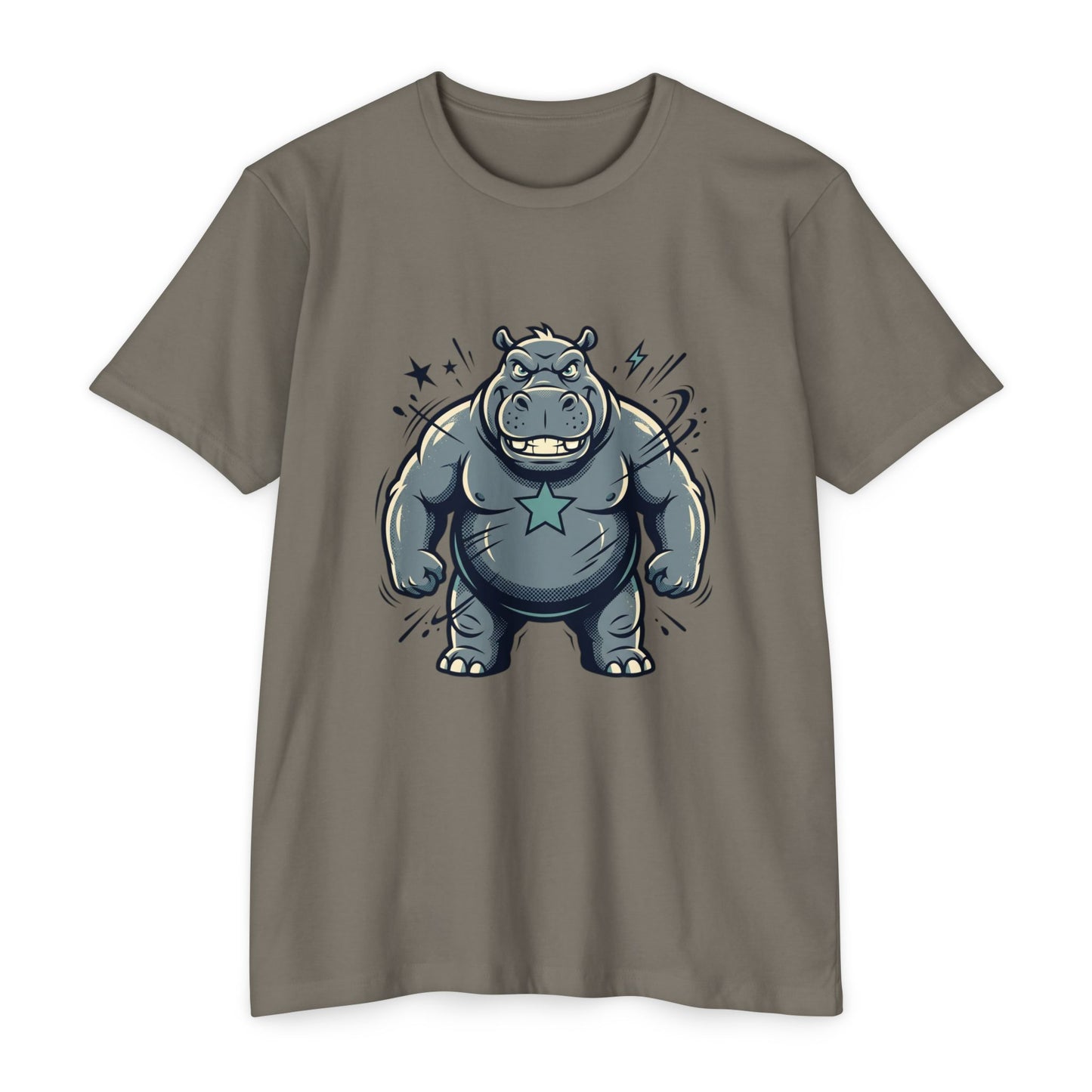 Camiseta Gráfica Hipopótamo Poderoso — Camiseta com Ilustração Fofa de Hipopótamo Forte