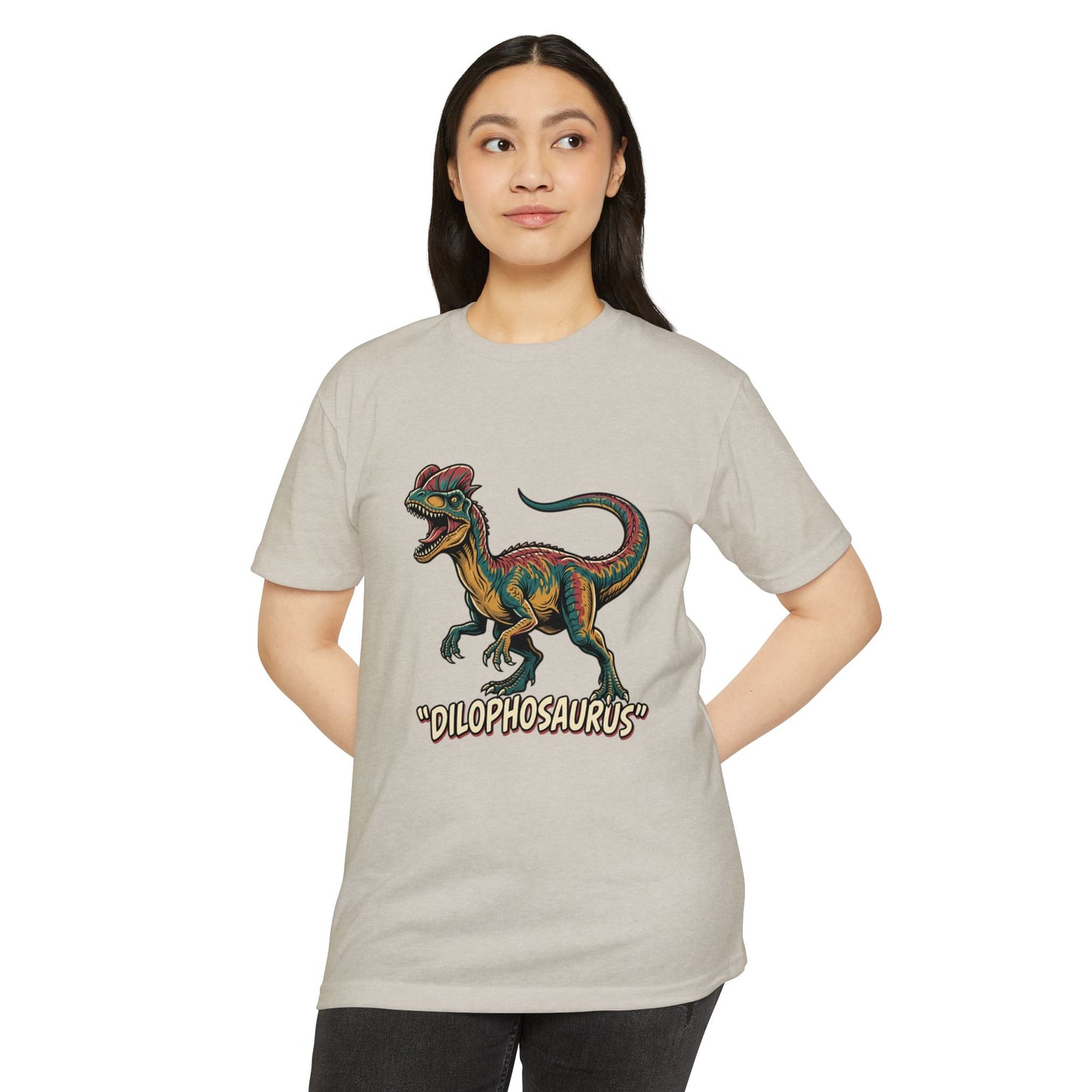 Dilophosaurus Dino T-Shirt — Retro Colorful Dinosaur Graphic Tee