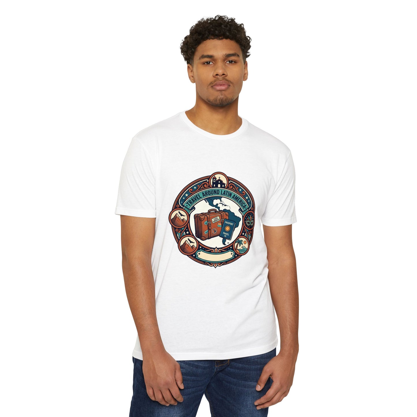 Travel Around Latin America T-Shirt — Vintage Suitcase & Adventure Badge