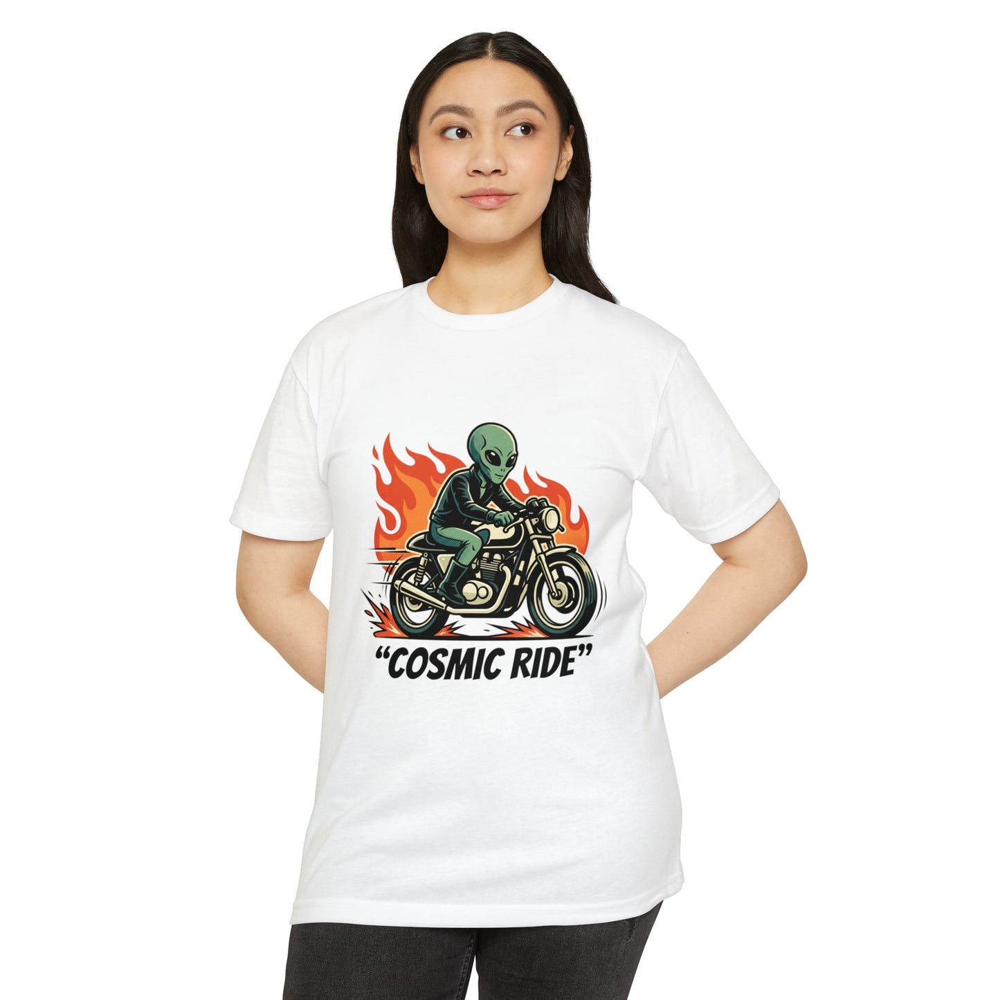 Cosmic Ride Alien Motorcycle T‑Shirt — Retro Biker Tee