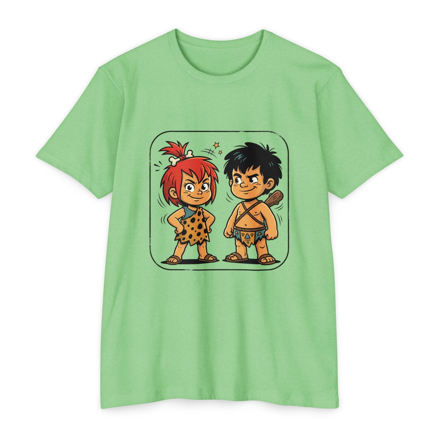 Caveman Couple Cartoon T-Shirt — Cute Prehistoric Couple Graphic Tee