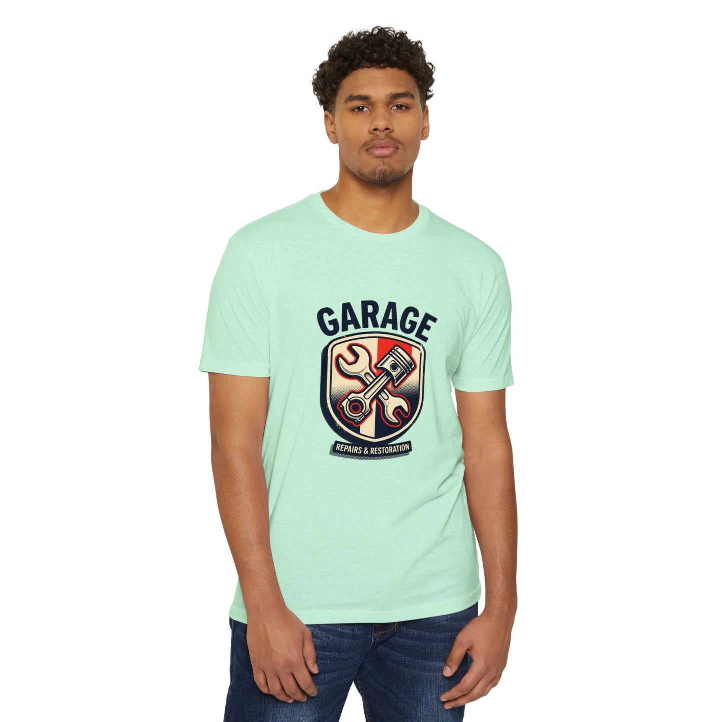 Garage Repairs & Restoration T-Shirt — Mechanic Tools Crest Tee