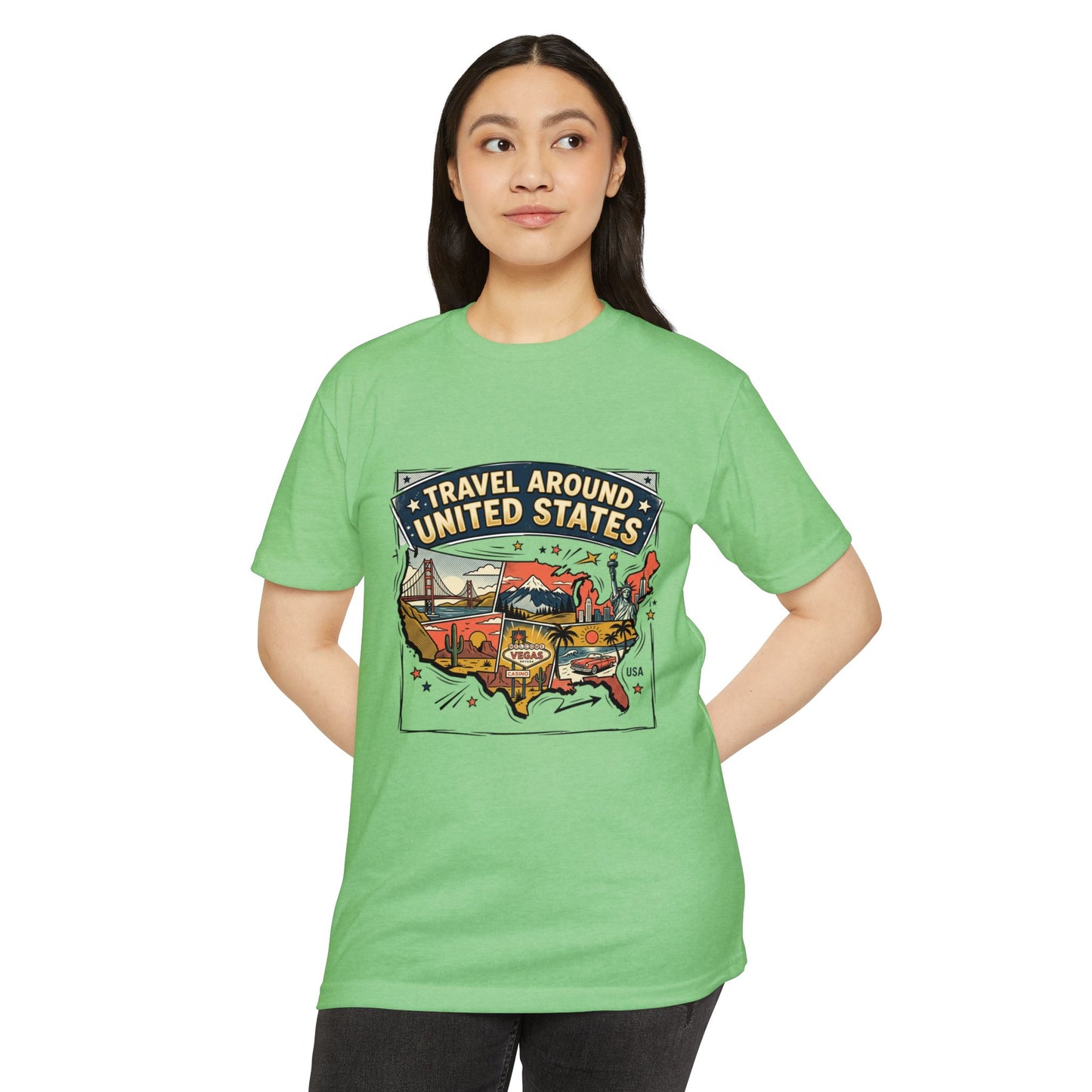 Vintage USA Road Trip Map T-Shirt — Travel Around United States Tee
