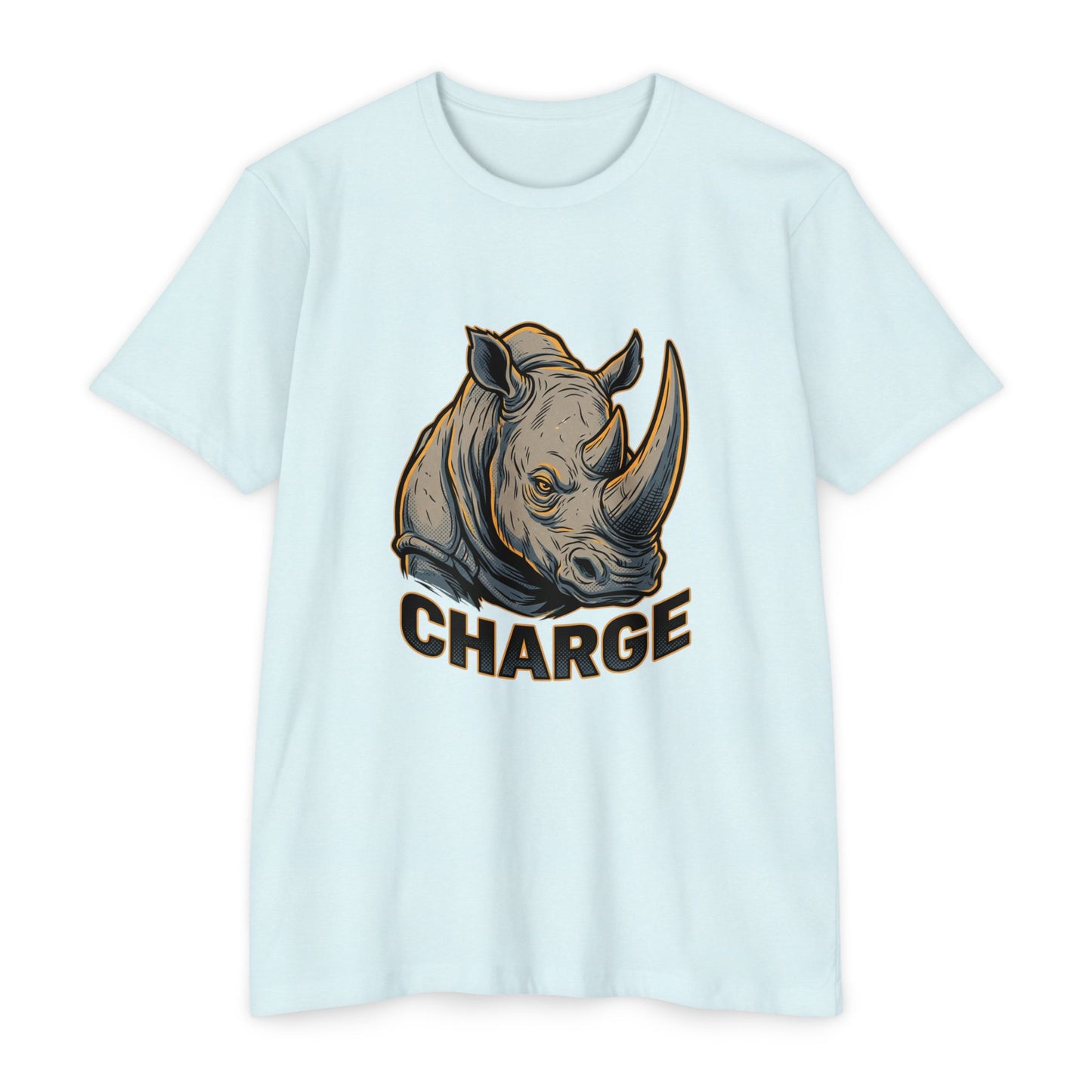 Rhino Charge Graphic T-Shirt — Bold Wildlife Tee with “CHARGE” Design