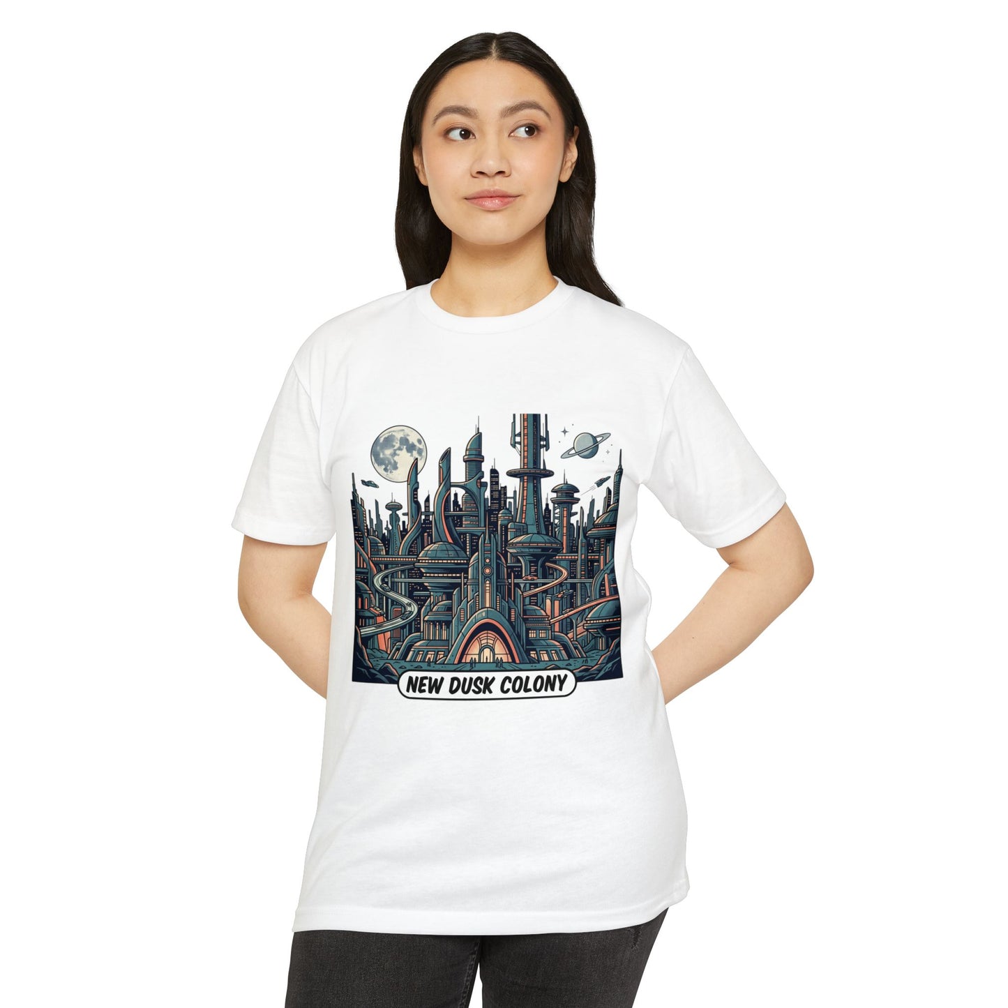 Retro Futuristic Cityscape T-Shirt — New Dusk Colony Tee