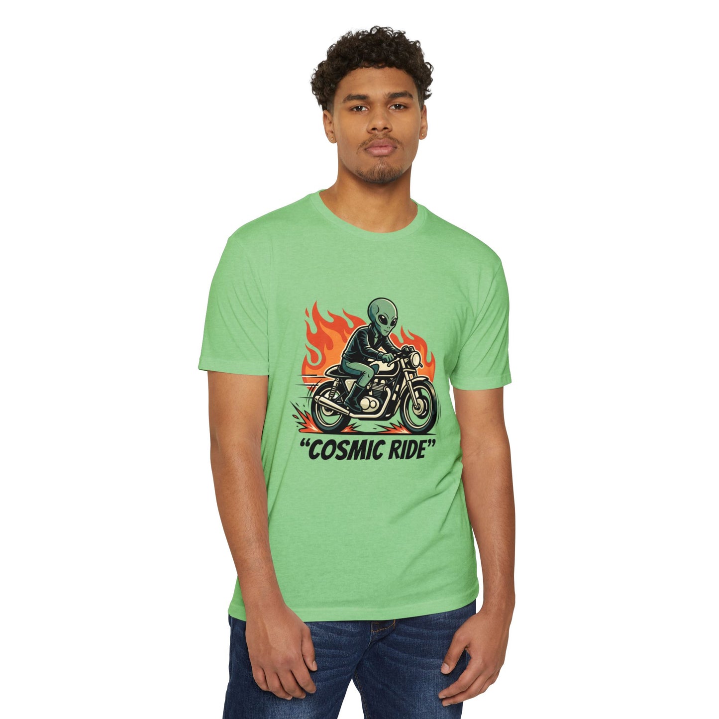 Cosmic Ride Alien Motorcycle T‑Shirt — Retro Biker Tee