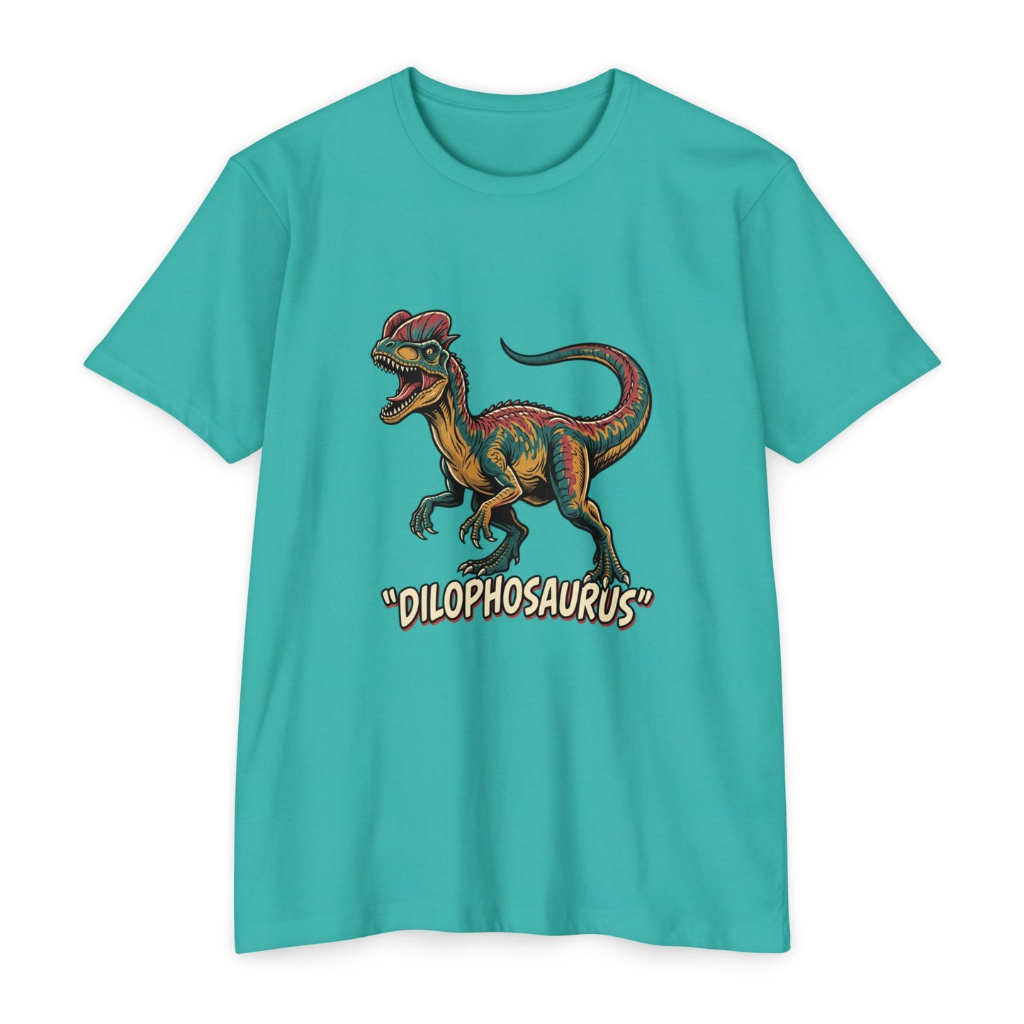 Dilophosaurus Dino T-Shirt — Retro Colorful Dinosaur Graphic Tee