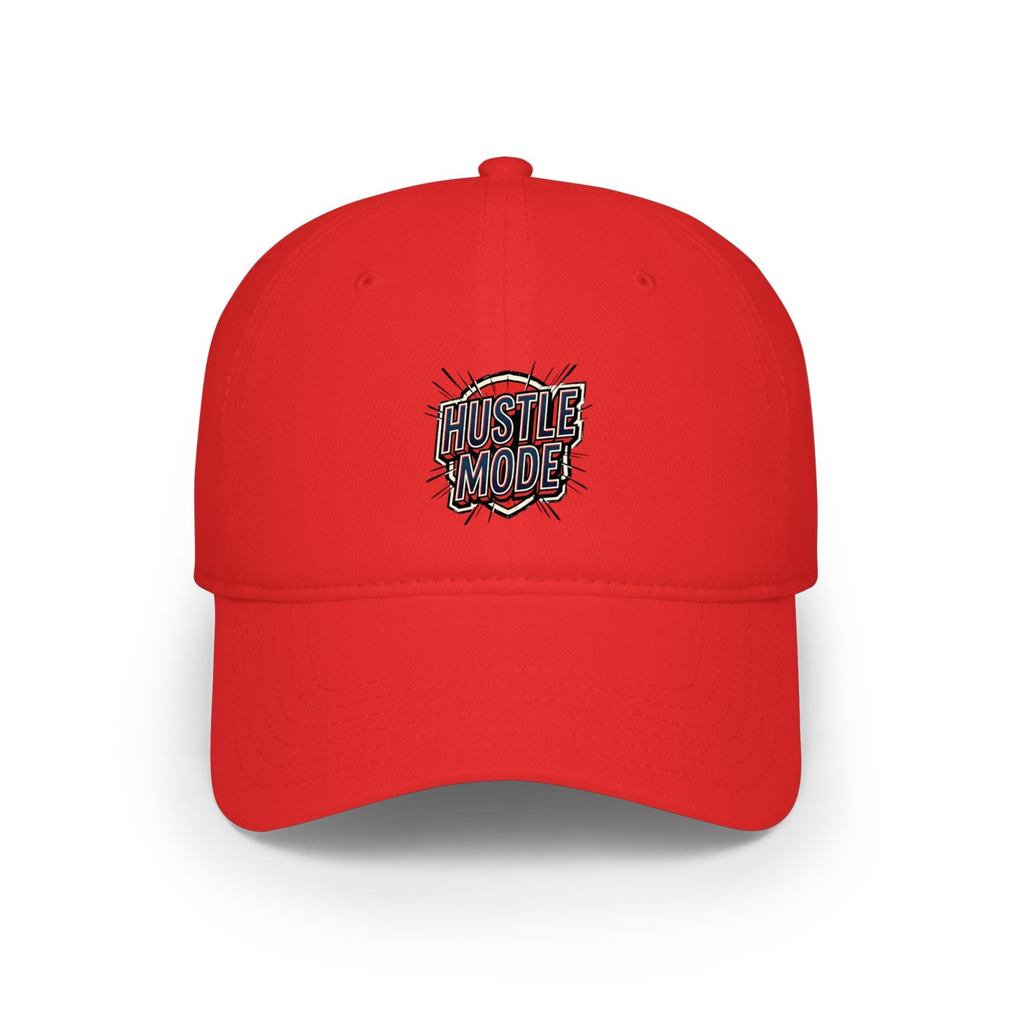 Hustle Mode Embroidered Baseball Cap — Low Profile Red Hat