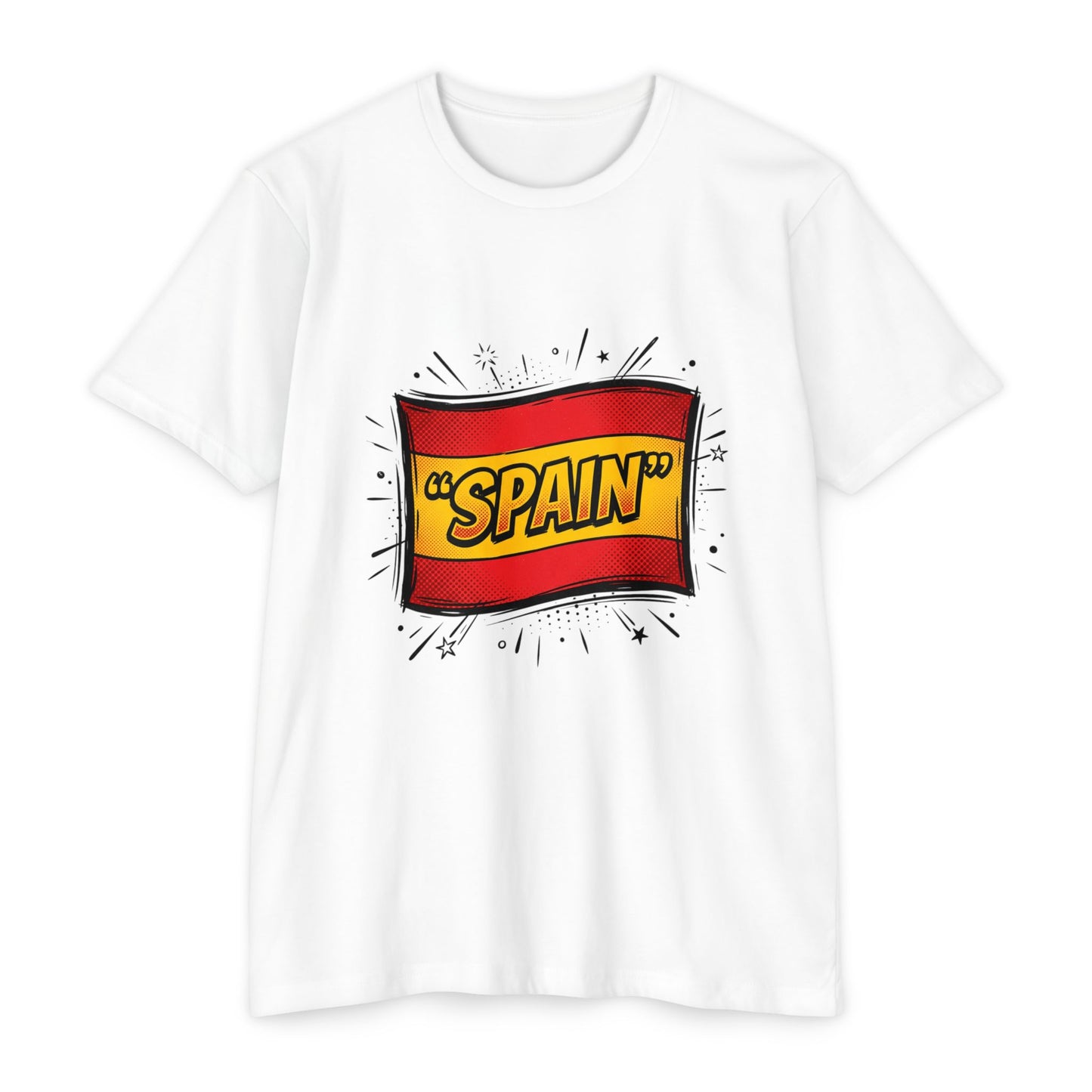 Spain Retro Comic Flag T-Shirt — 'SPAIN' Graphic Tee