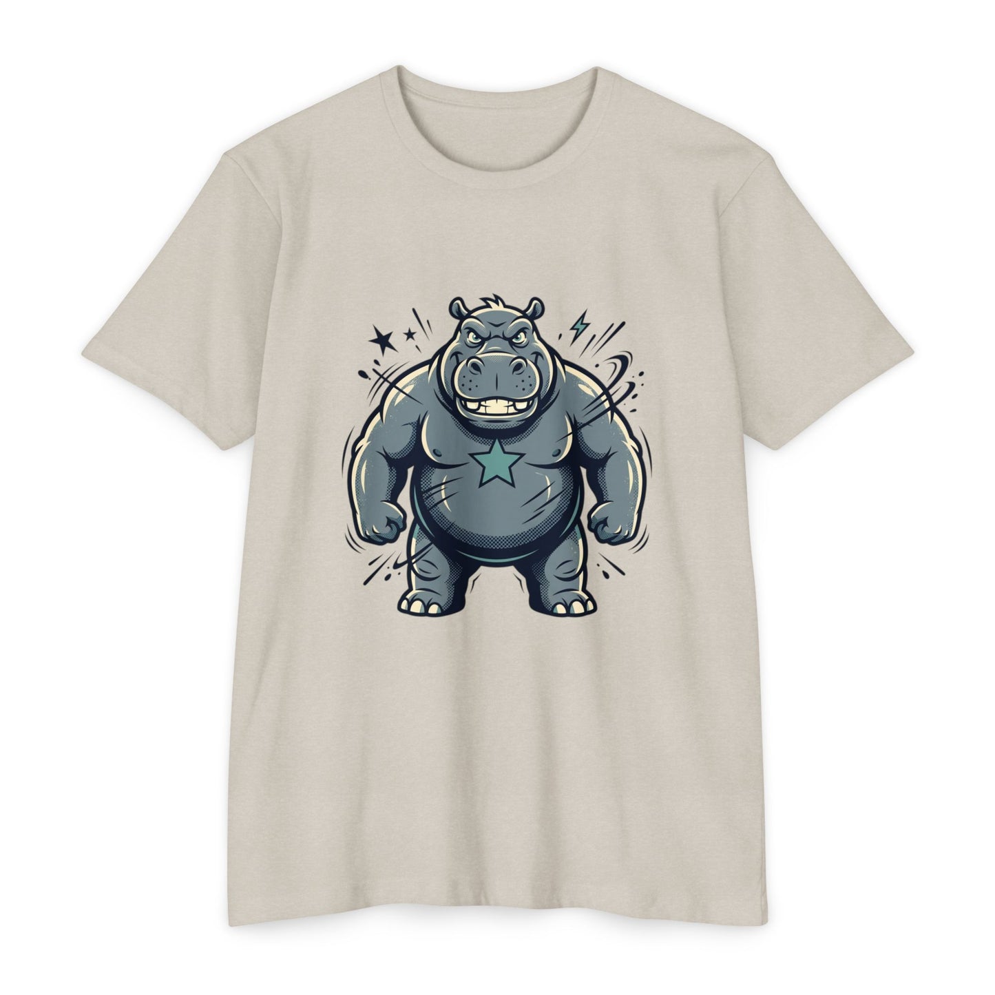 Camiseta Gráfica Hipopótamo Poderoso — Camiseta com Ilustração Fofa de Hipopótamo Forte