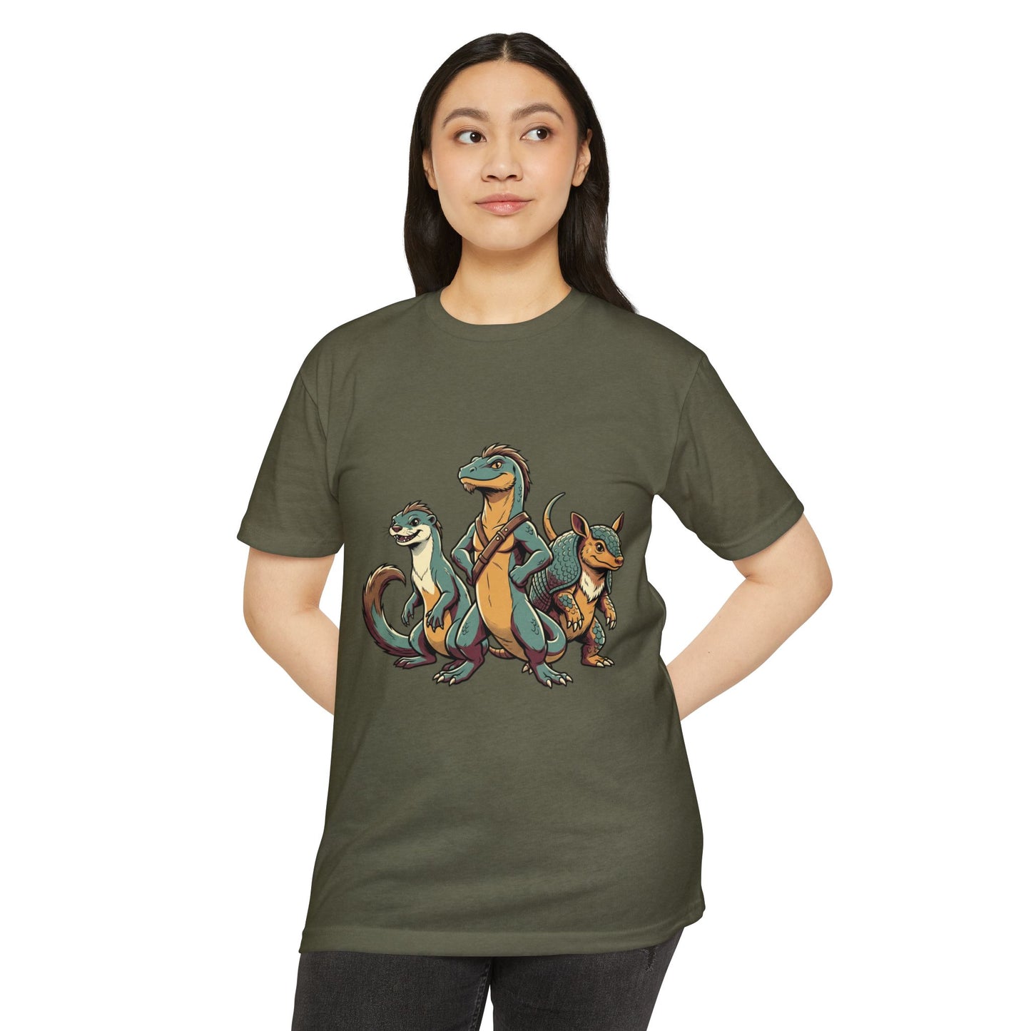 Retro Trio Dino Velociraptor T-Shirt — Cute Cartoon Dino Tee