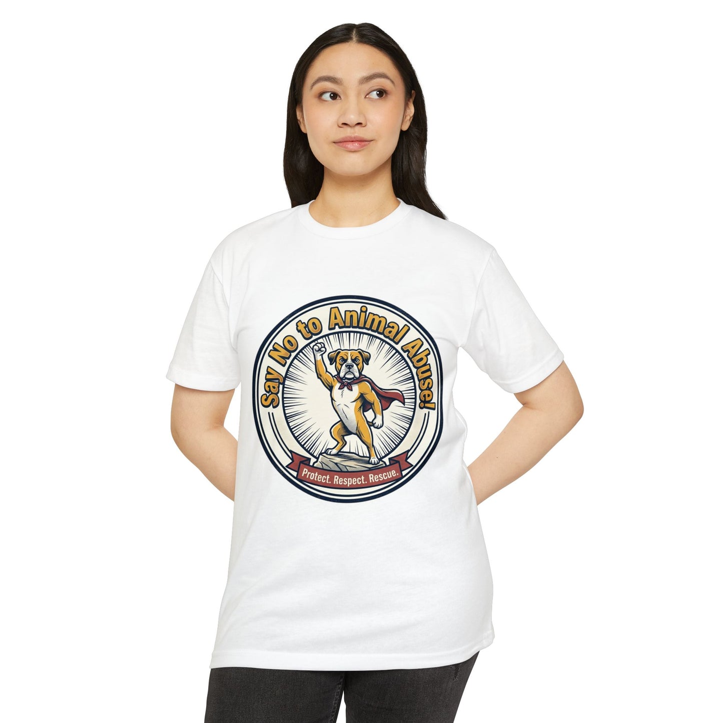 Say No to Animal Abuse T-Shirt – Protect, Respect, Rescue Animal Rights Tee