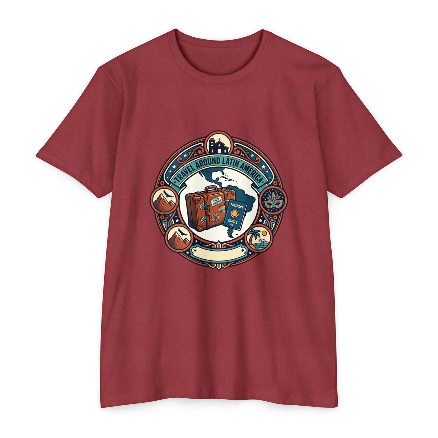 Travel Around Latin America T-Shirt — Vintage Suitcase & Adventure Badge