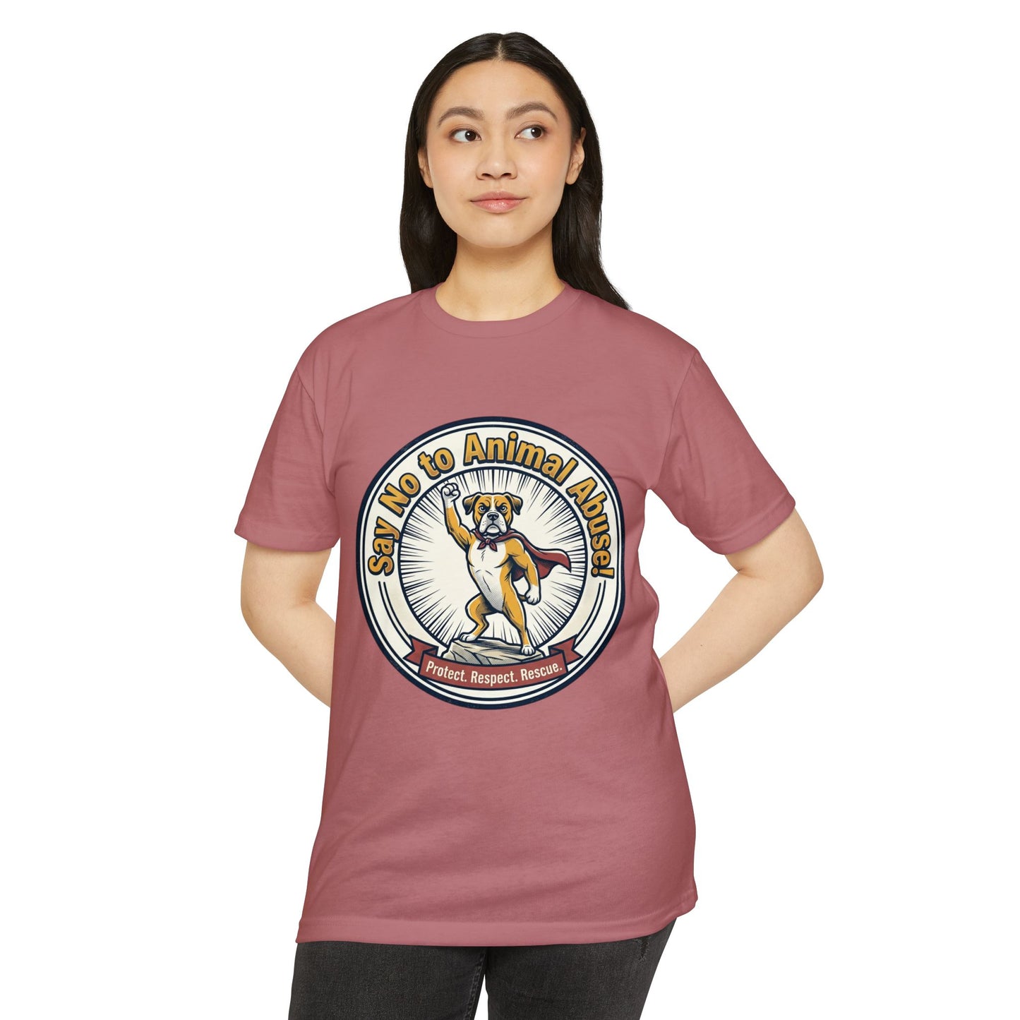 Say No to Animal Abuse T-Shirt – Protect, Respect, Rescue Animal Rights Tee