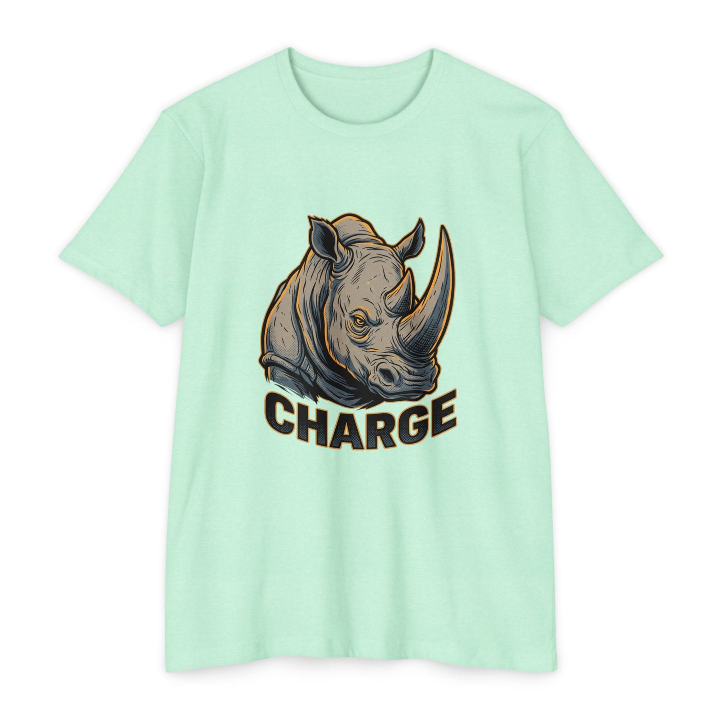 Rhino Charge Graphic T-Shirt — Bold Wildlife Tee with “CHARGE” Design
