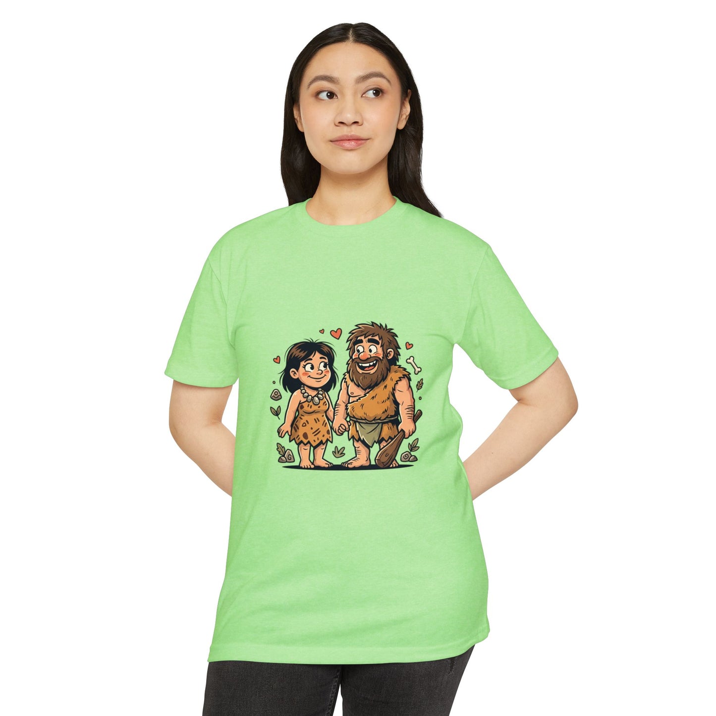 Caveman Couple Cartoon T-Shirt — Cute Prehistoric Love Graphic Tee