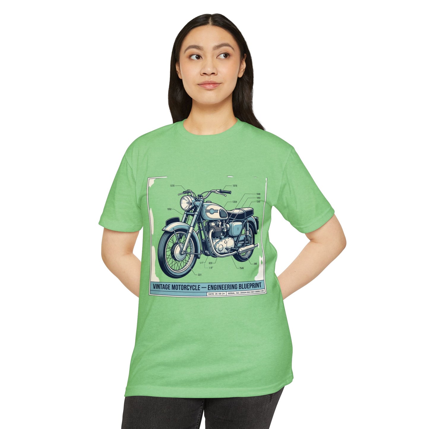 Vintage Motorcycle Blueprint T-Shirt — Classic Engineering Bike Tee