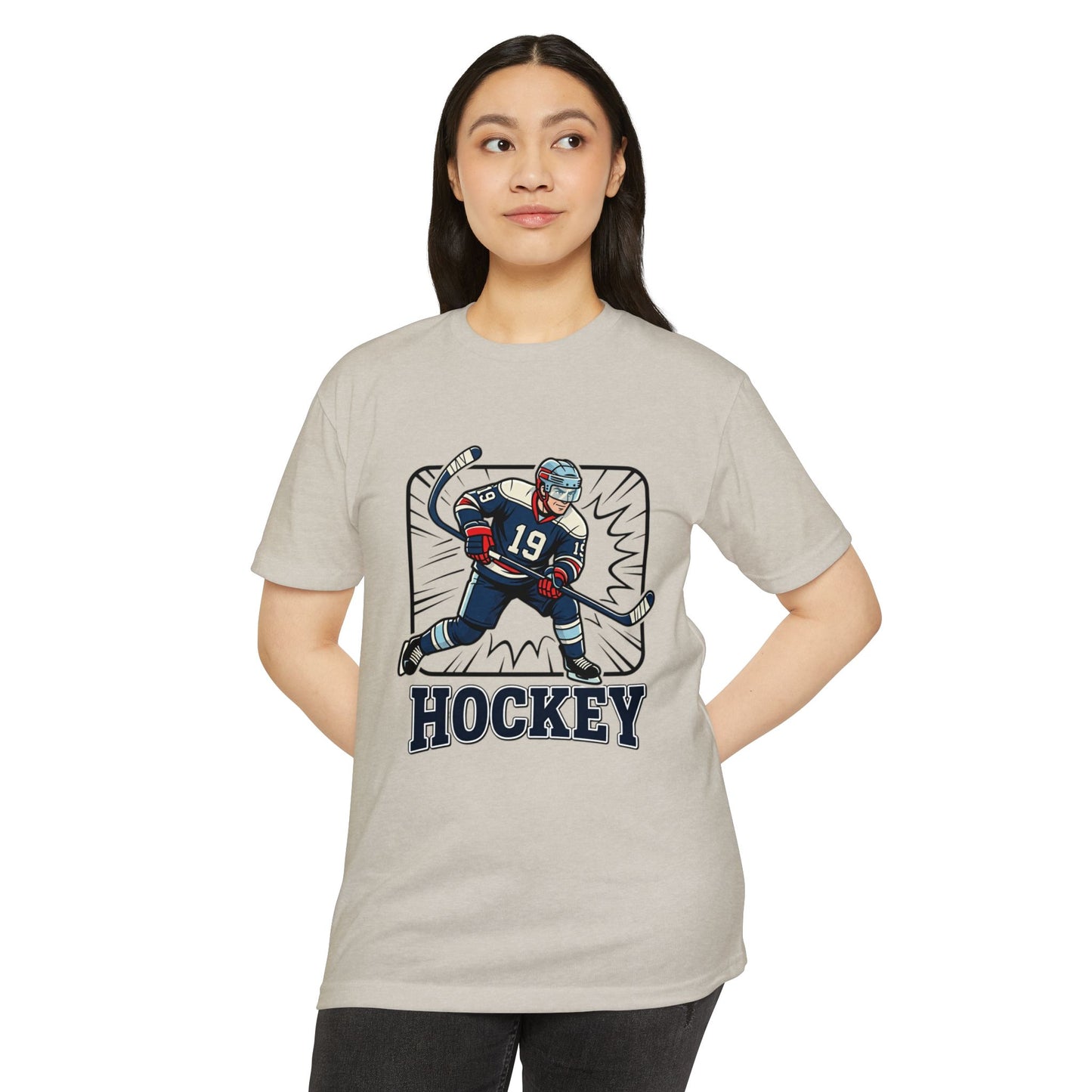 Hockey Player Graphic T-Shirt — Vintage Ice Hockey Jersey Tee