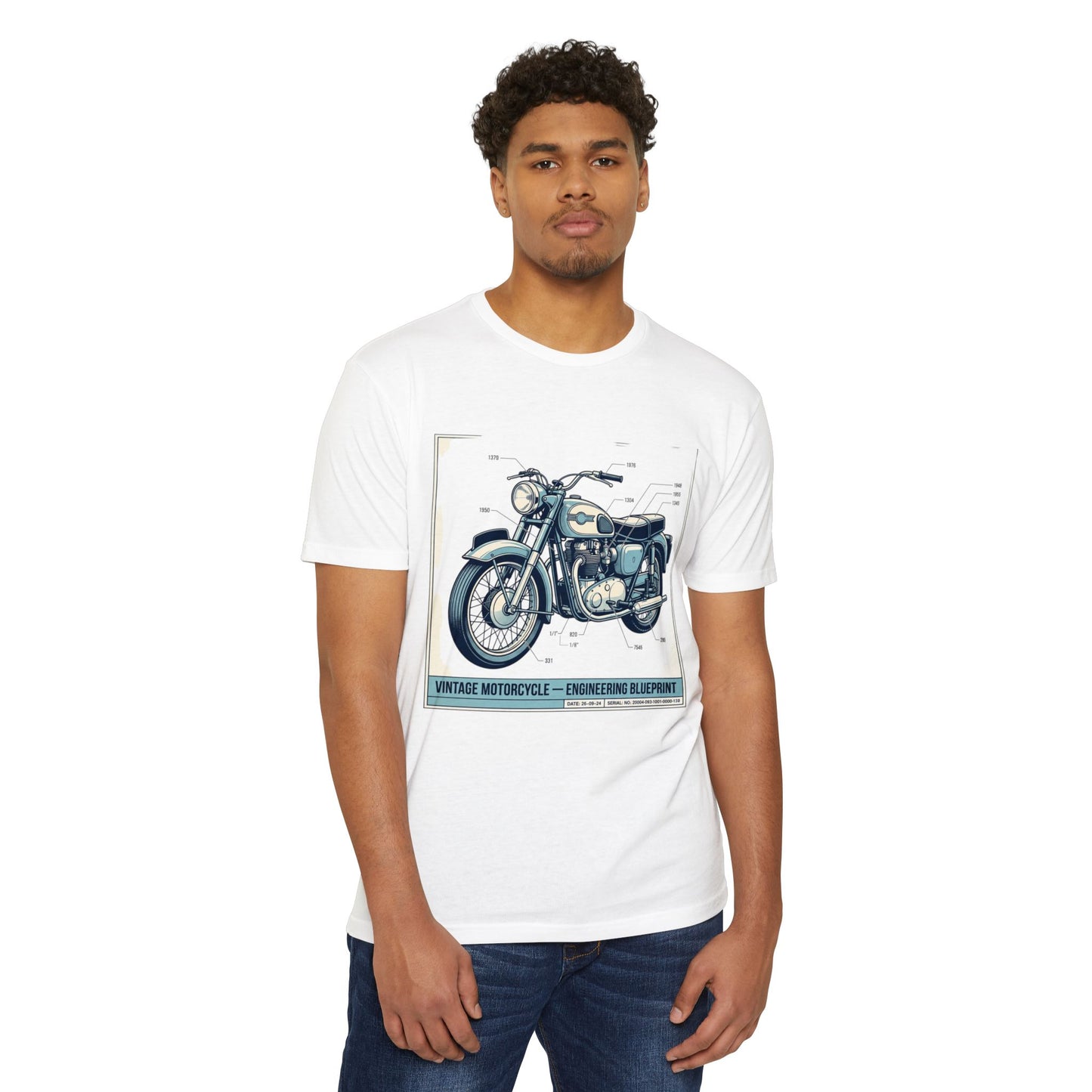 Vintage Motorcycle Blueprint T-Shirt — Classic Engineering Bike Tee