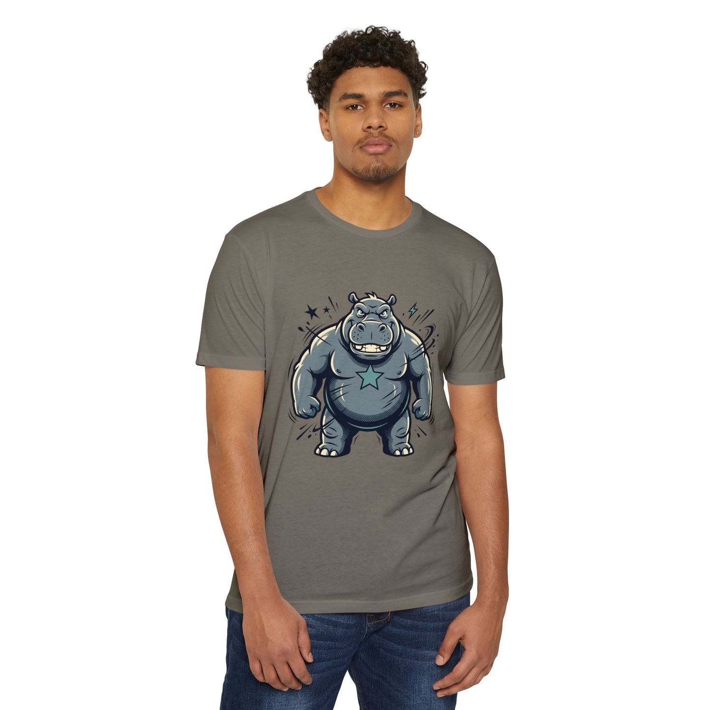 Camiseta Gráfica Hipopótamo Poderoso — Camiseta com Ilustração Fofa de Hipopótamo Forte