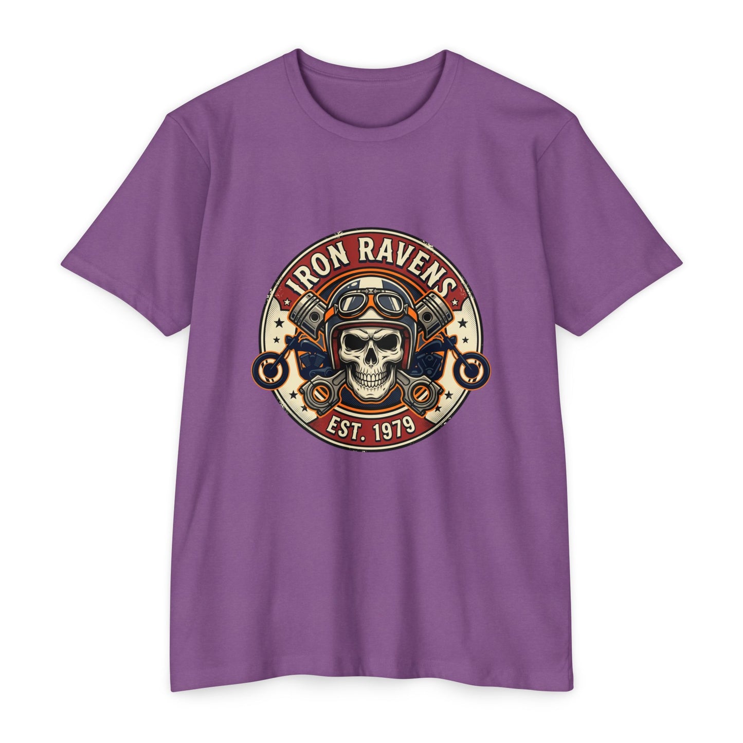 Iron Ravens Skull Motorcycle T-Shirt — Vintage Biker Graphic Tee (Est. 1979)