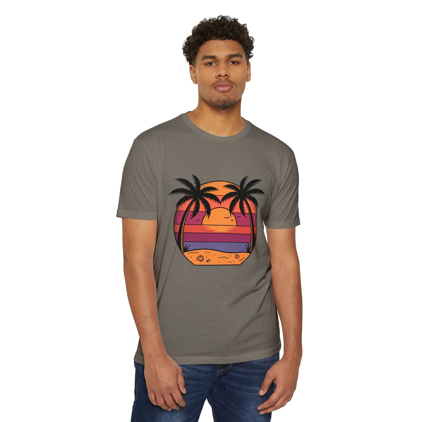 Sunset Palm Beach T-Shirt — Retro Tropical Sunset Graphic