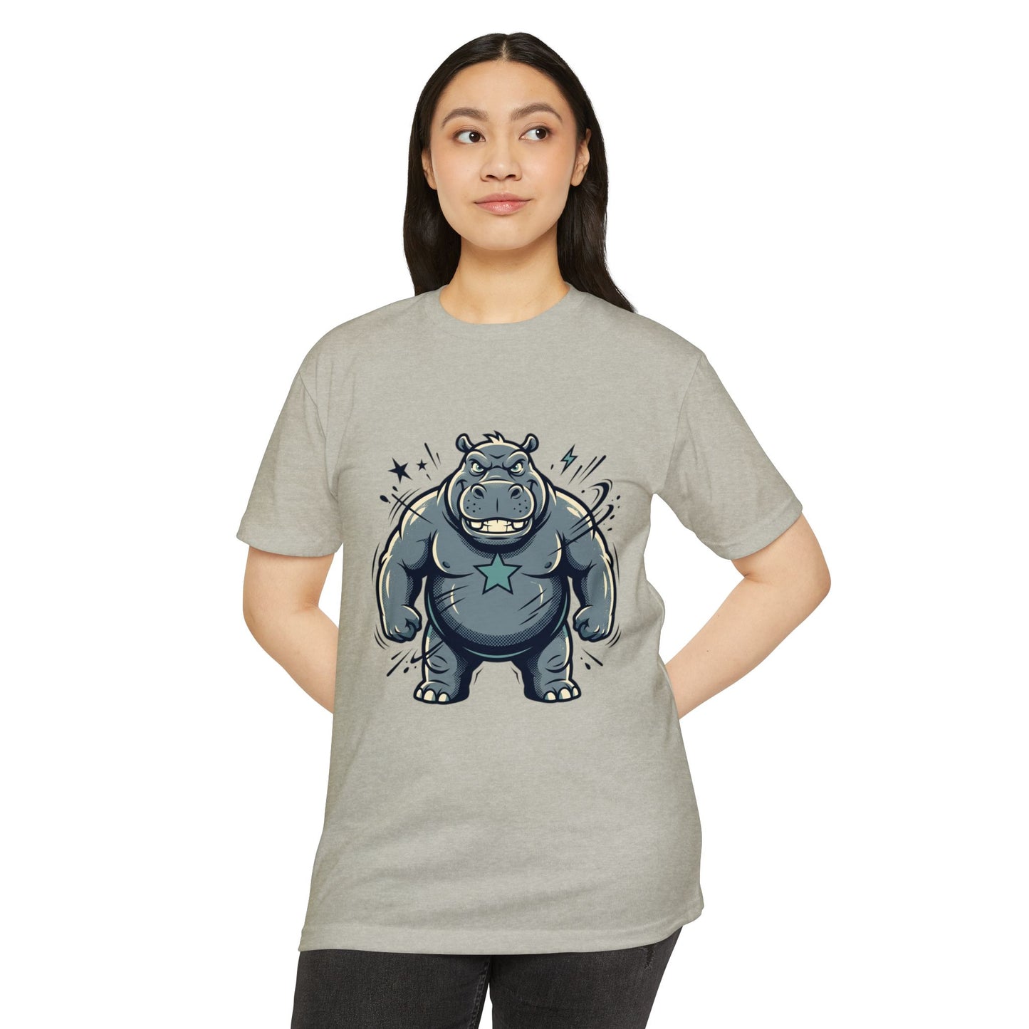 Camiseta Gráfica Hipopótamo Poderoso — Camiseta com Ilustração Fofa de Hipopótamo Forte
