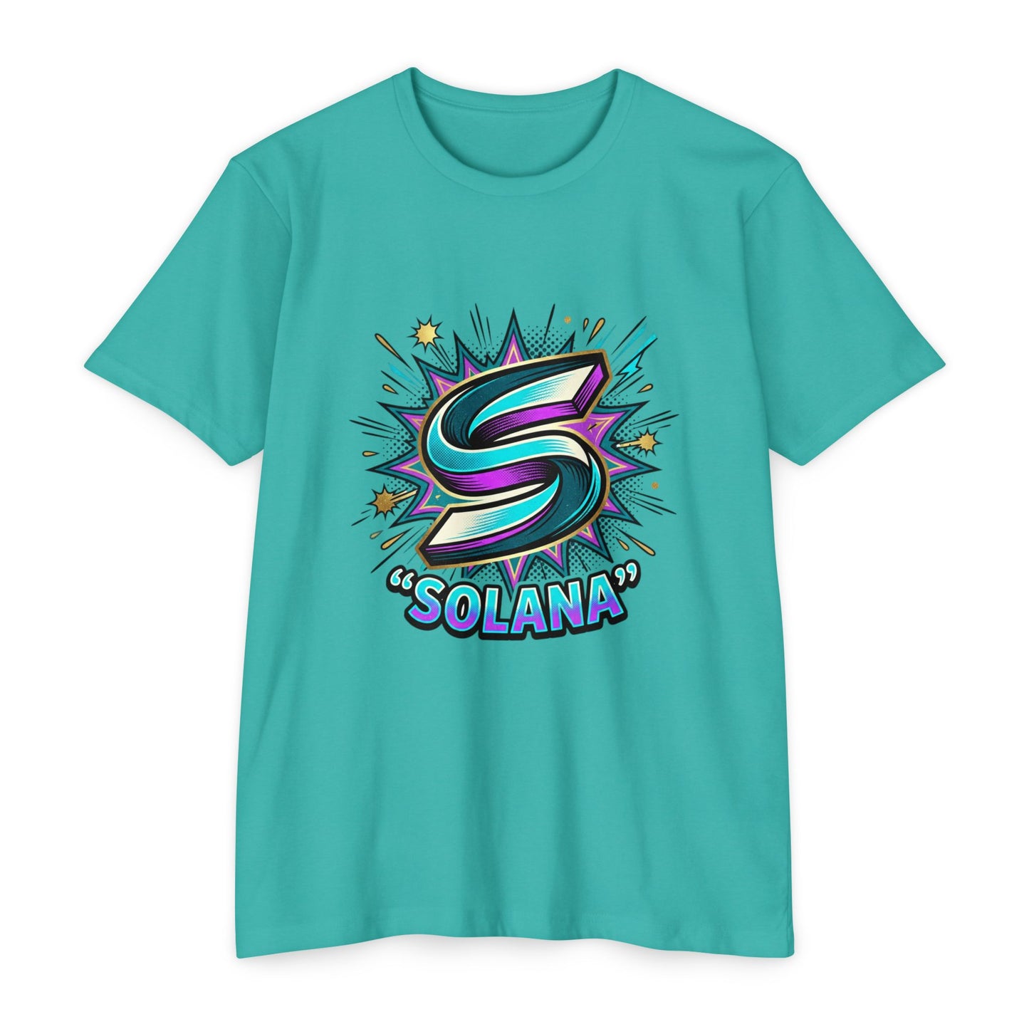 Camiseta com o logotipo Solana Comic — Camiseta Cripto Retrô Gamer
