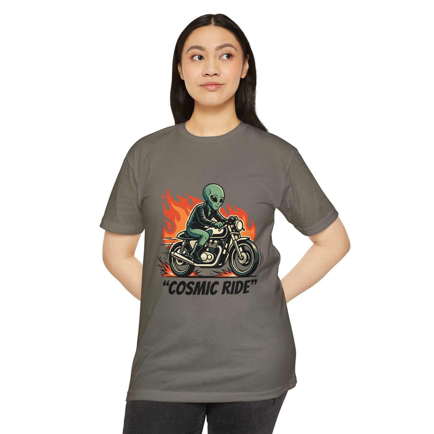 Cosmic Ride Alien Motorcycle T‑Shirt — Retro Biker Tee