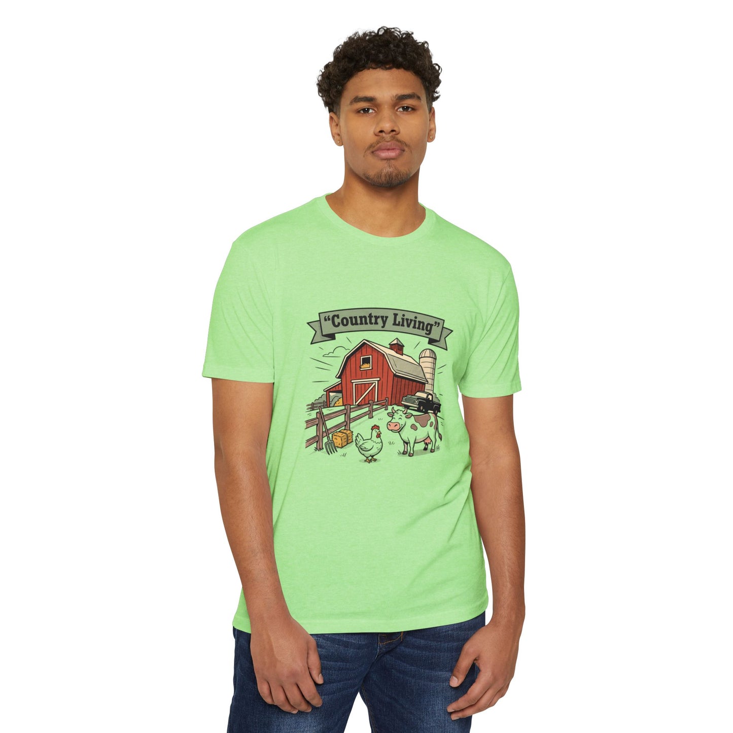 Country Living Farm T-Shirt — Rustic Barn, Cow & Chicken Graphic Tee