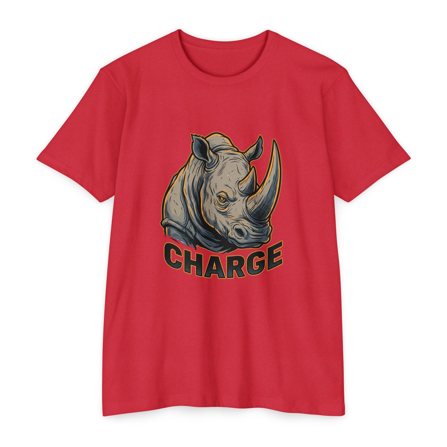 Rhino Charge Graphic T-Shirt — Bold Wildlife Tee with “CHARGE” Design