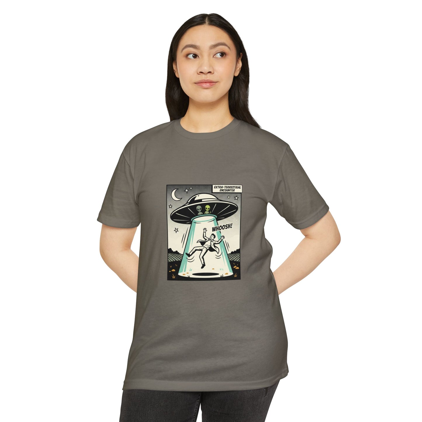 Alien Abduction Graphic Tee — Retro UFO Comic Design