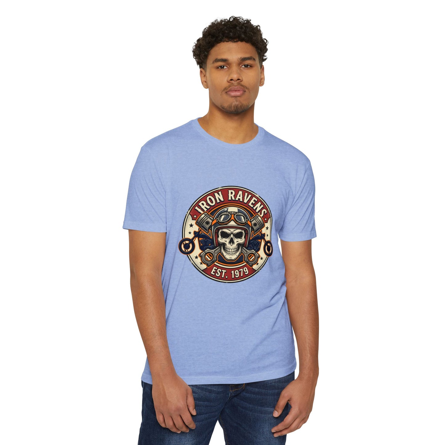 Iron Ravens Skull Motorcycle T-Shirt — Vintage Biker Graphic Tee (Est. 1979)