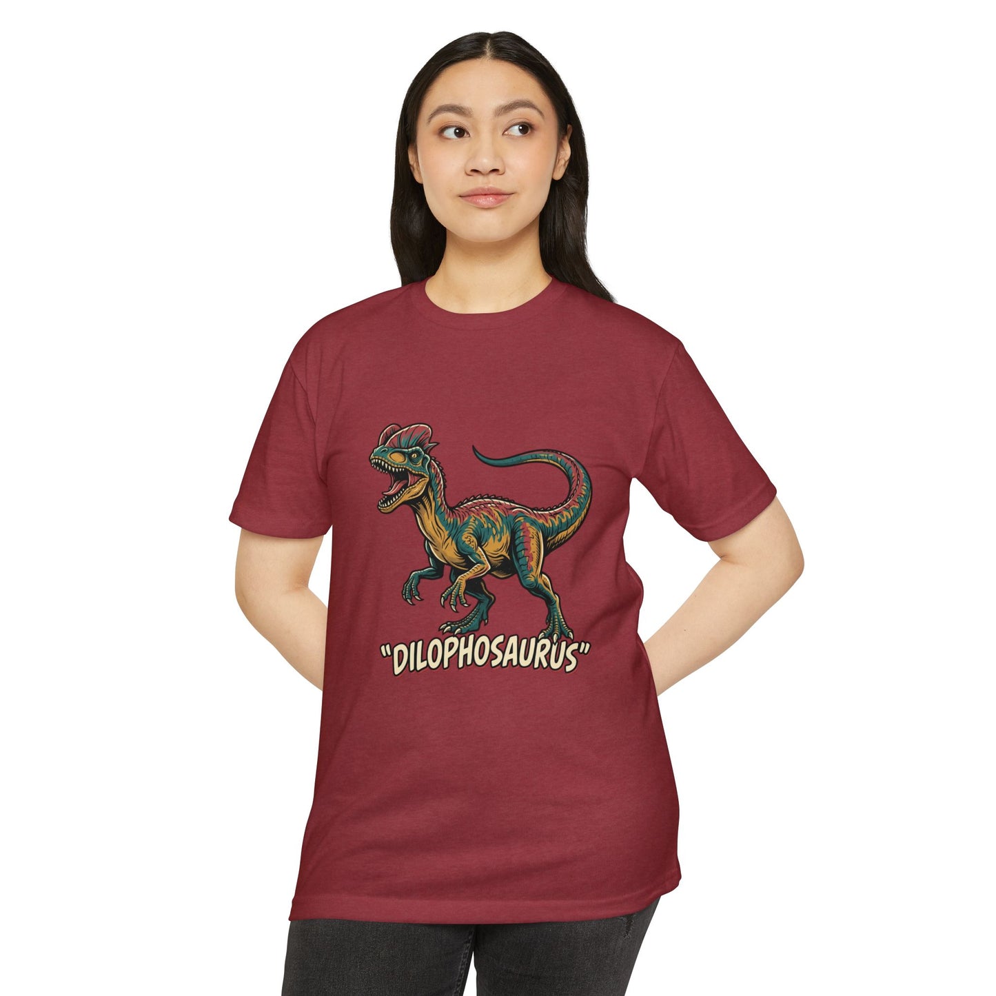Dilophosaurus Dino T-Shirt — Retro Colorful Dinosaur Graphic Tee